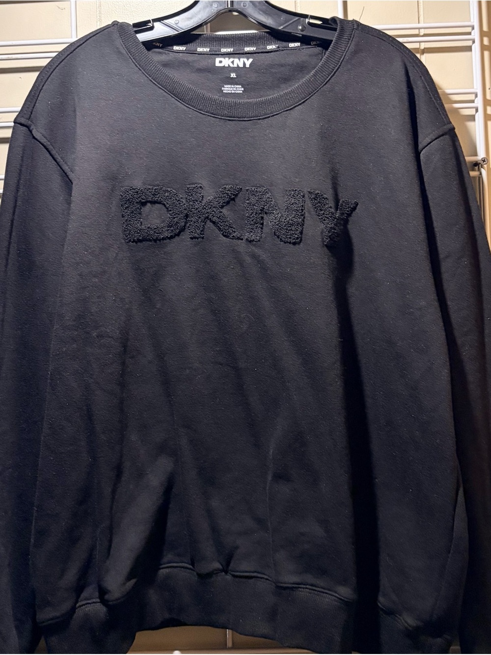 DKNY Men's Black Crewneck with Textured Logo
